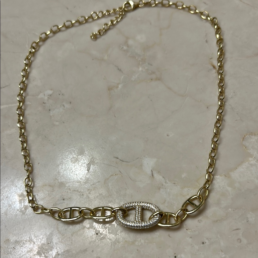 Gold Chain Necklace with Crystal Accents